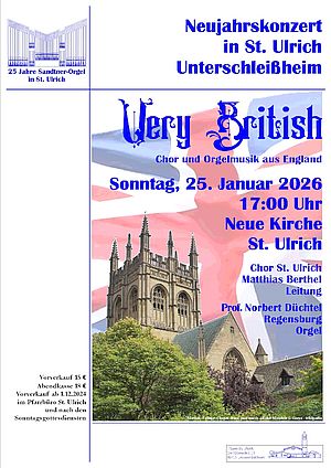 Bild mit Orgel, Chor und Dirigent und britischer Flagge im Hintergrund (klein)