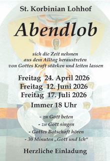 Bild zeigt Plakat Abendlob St. Korbinian April, Juni 2026, pdf
